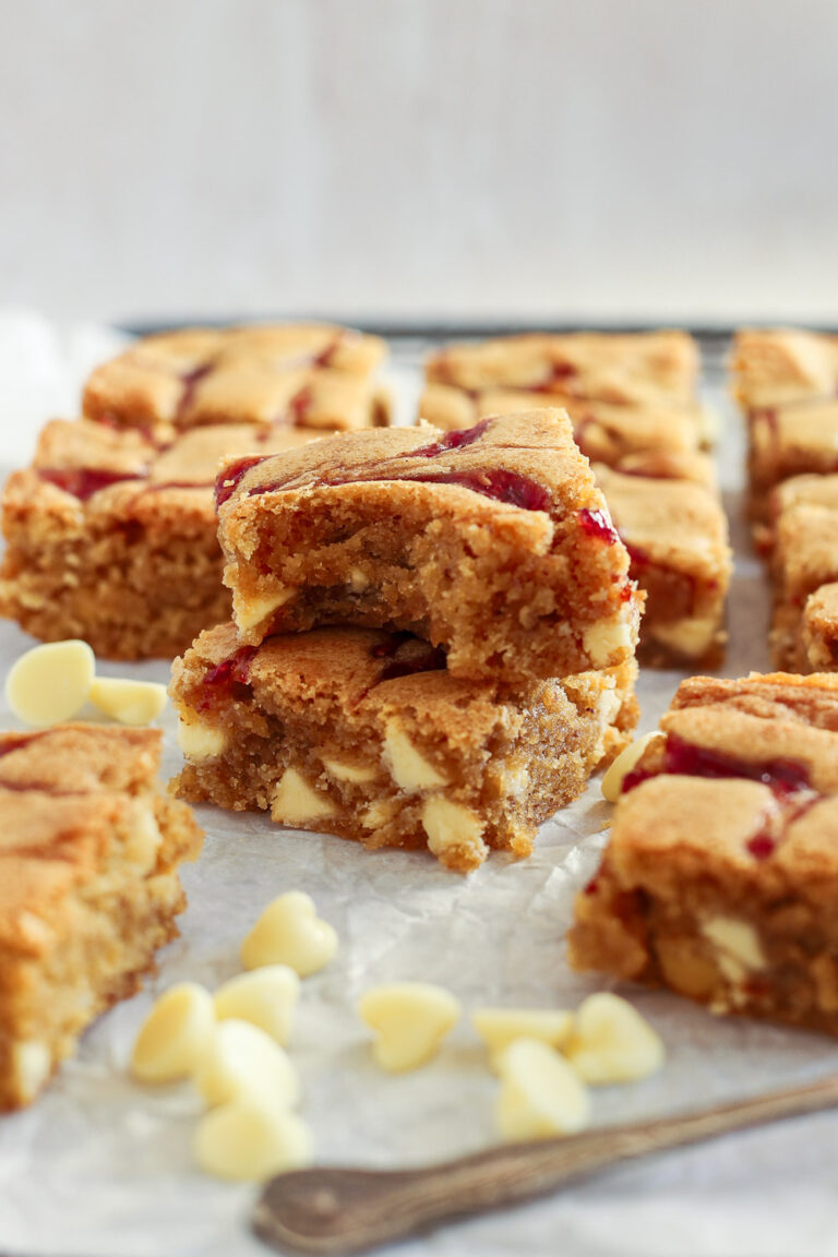 White Chocolate Raspberry Jam Blondies