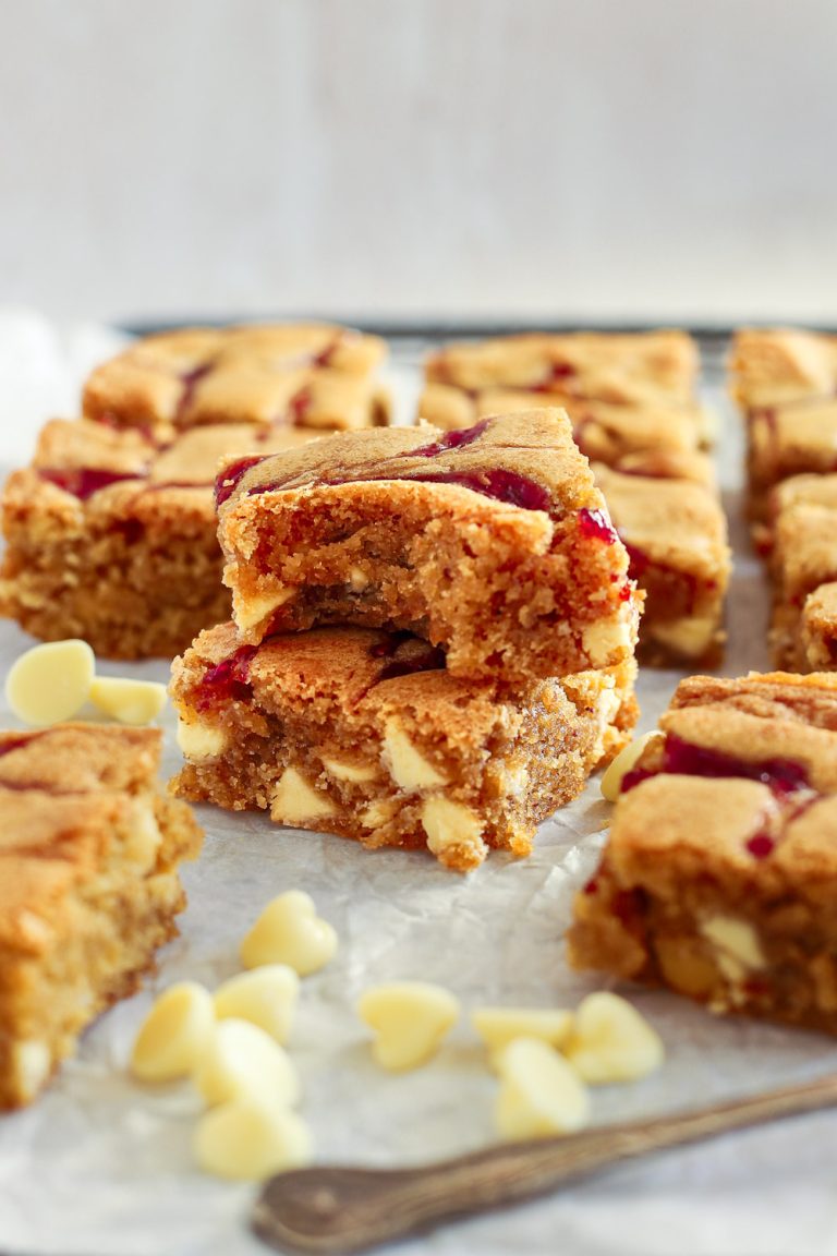 White Chocolate Raspberry Jam Blondies