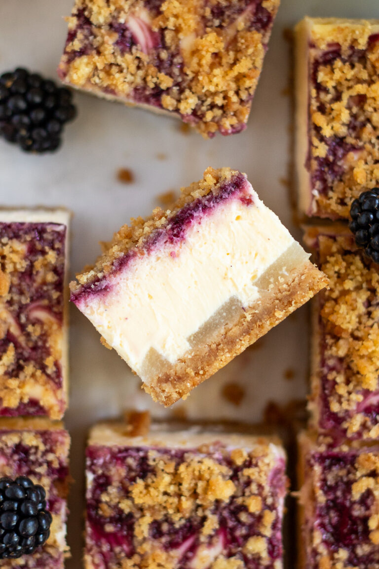 Blackberry Pear Crumble Cheesecake Bars