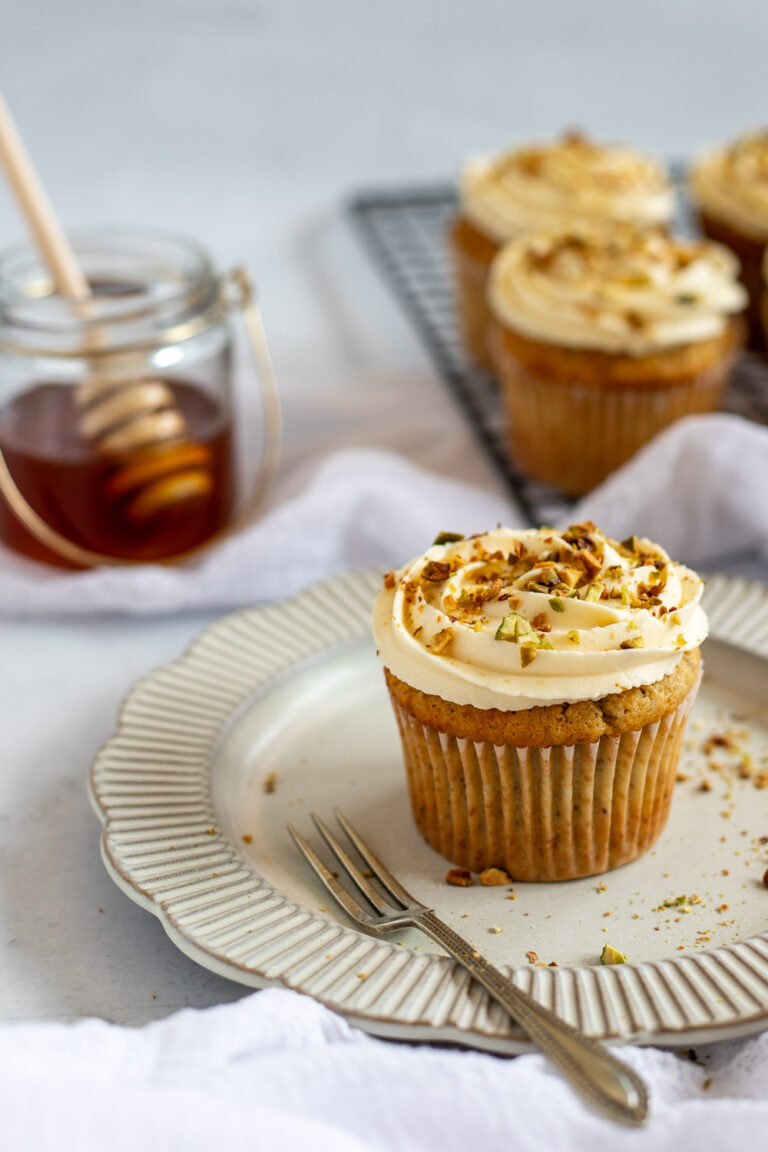 Pistachio Cupcakes with Whipped Honey Mascarpone