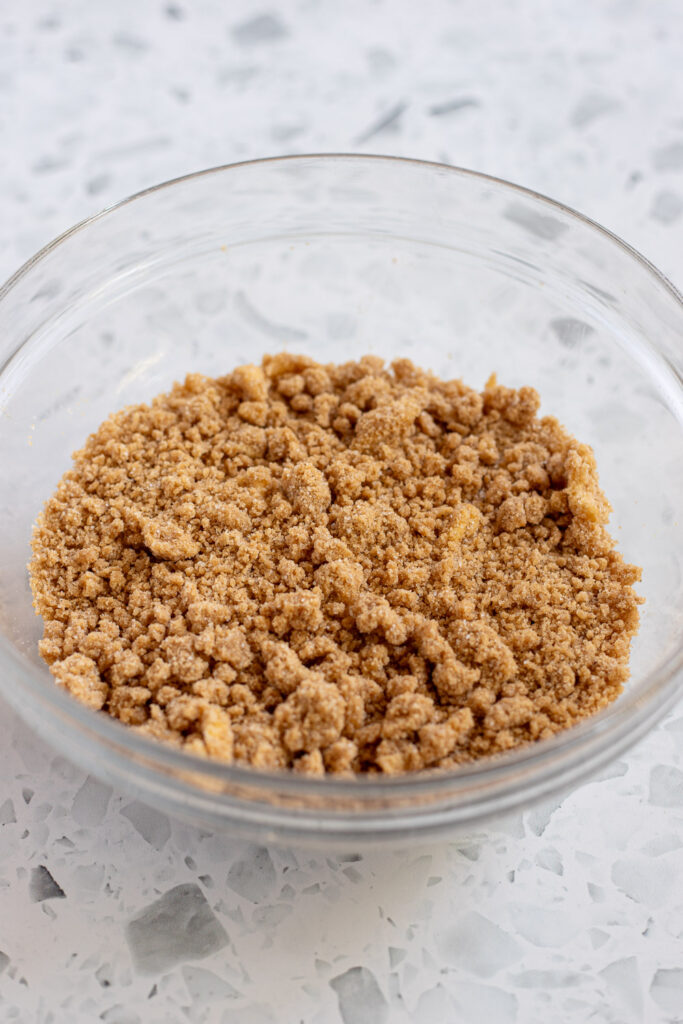 Clumpy cinnamon streusel topping in bowl